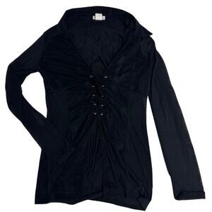 Retro Vintage Y2K Click Click Black Lace‑Up Top 🖤 Corset‑Style Front • Size L